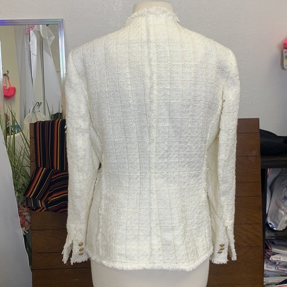 Zara Ivory Tweed Frayed Blazer (Like Balmain) Size XL Women Extra Large - Picture 10 of 16